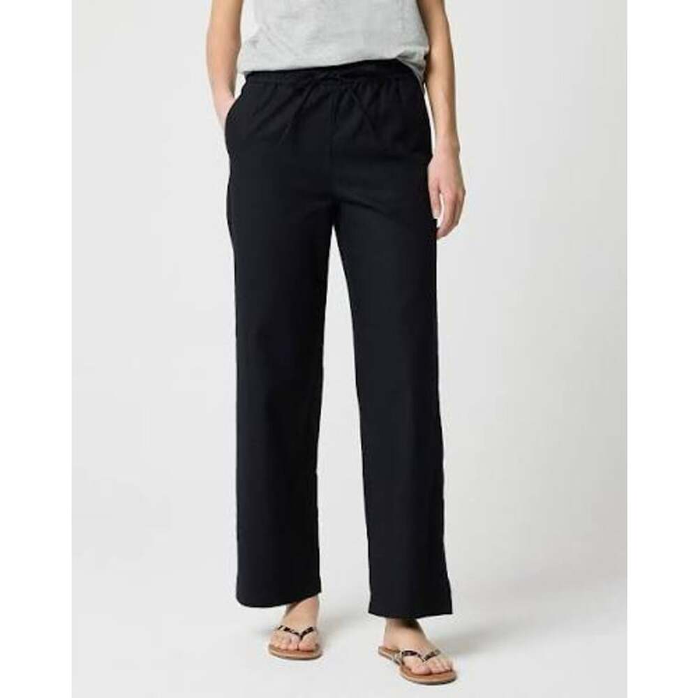 J. Crew Linen blend Drawstring Wide Leg Black Pant Size 14